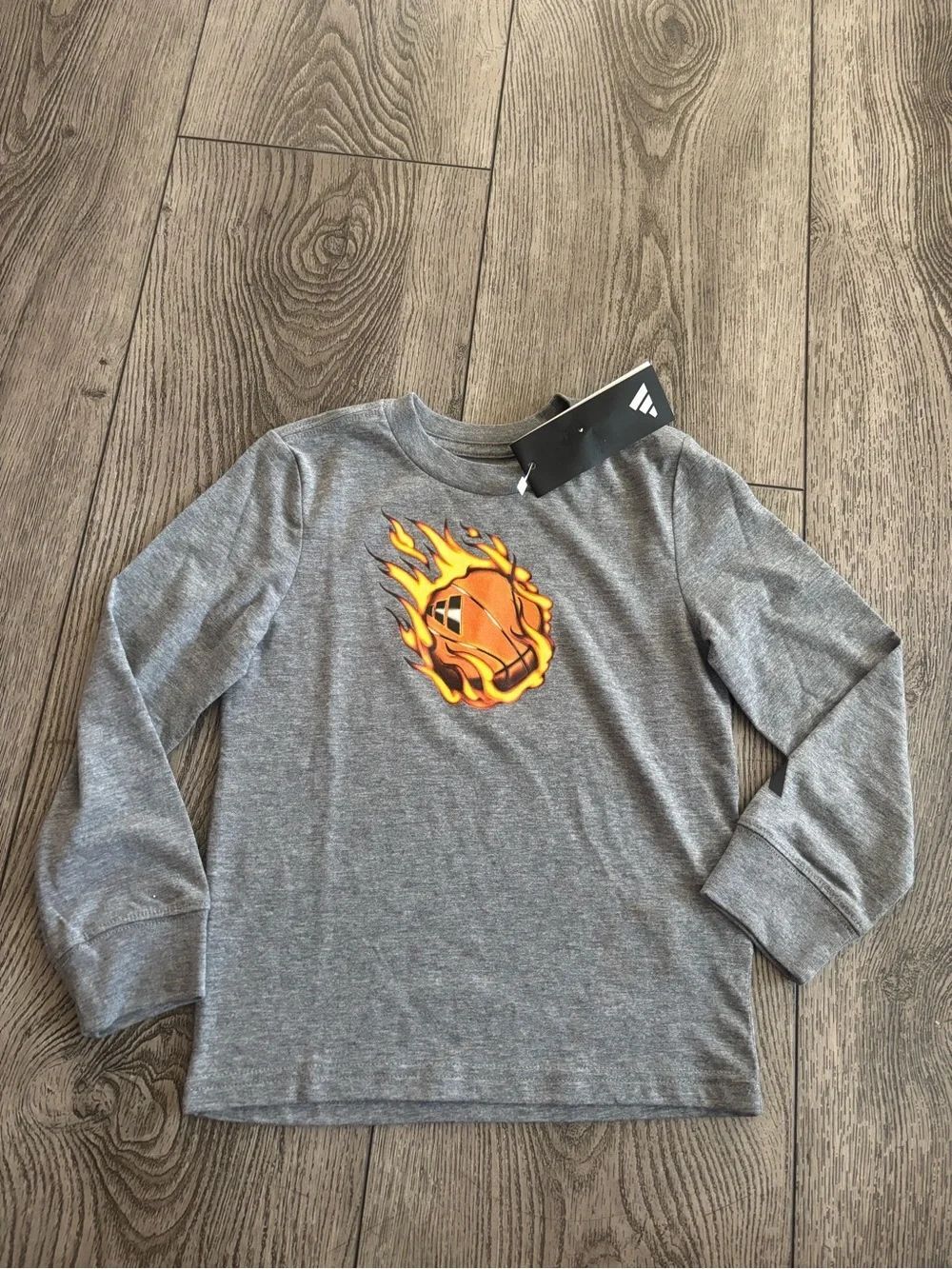 Adidas Kids' Gray Long-Sleeve Flame Soccer Graphic Tee - Athletic Style